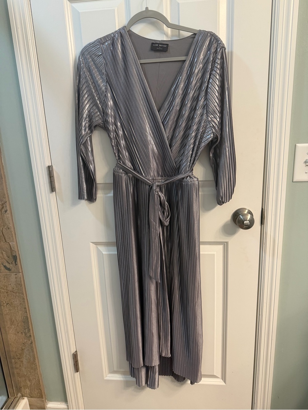 Lane Bryant Metallic Silver Pleated Wrap Robe